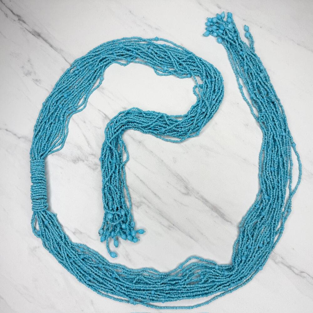 Blue Seed Bead Multi Strand Tie Belt Tassel Ends Womens Small/Medium (S/M) ✨